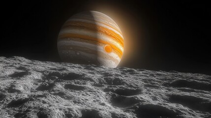 Wall Mural - Jupiter rising above a cratered lunar landscape.