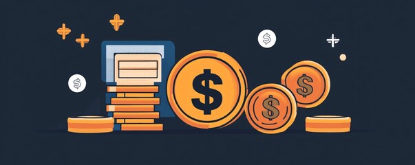 Poster - Stack of gold coins increasing depicting increasing profit
