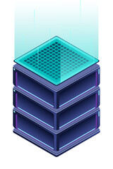 Fototapete - Isometric futuristic server. Isometric database or data center. Abstract blockchain. Computer storage. Cloud storage. Isometric technology