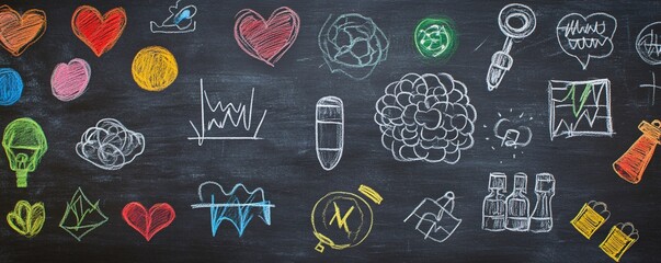 Aufkleber - Colorful brainstorming concept on blackboard with chalk drawings