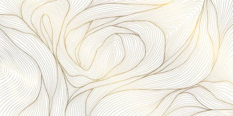 Aufkleber - Vector line gold on white wave abstract pattern. Luxury premium leaves design, curve ocean elegant ornament. Flow water background.