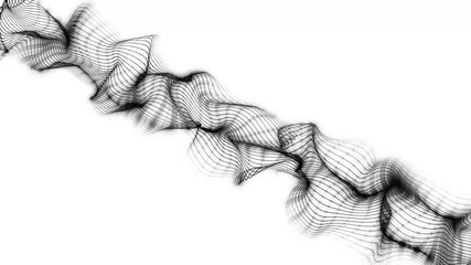Fototapete - 4k resolution black form particles dot and lines wave swirling dynamically across lush white background, Animated motion graphics for digital design and video production elements
