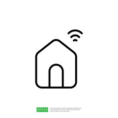 Poster - Minimalist Icon of a House with Wifi Signal Representing Smart Home Technology and Digital Connectivity