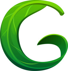 Fototapete - Fresh green leaf font letter G. Environment green leaf kids ABC typeset sign, clean ecology cartoon isolated vector English alphabet font letter. Plant typeface symbol or latin type element