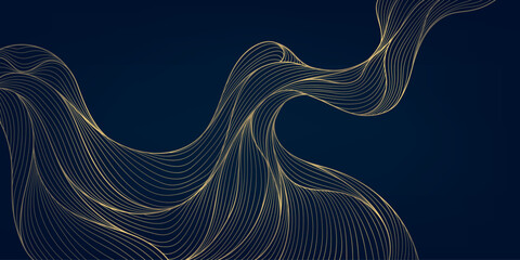 Aufkleber - Vector abstract golden wave on dark backgrounds. Thin line modern premium shape, premium curve glitter graphic template, flow vintage art deco pattern.