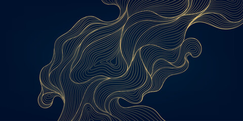Aufkleber - Vector abstract golden wave on dark backgrounds. Thin line modern premium shape, premium curve glitter graphic template, flow vintage art deco pattern.
