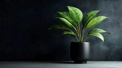 Poster - Lush Green Indoor Plant in Modern Black Pot on Minimalistic Background, Perfect for Contemporary Home Decor and Interior Design Inspiration