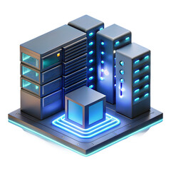 Poster - Isometric 3D Modern Server and Data Center with Glowing Elements

