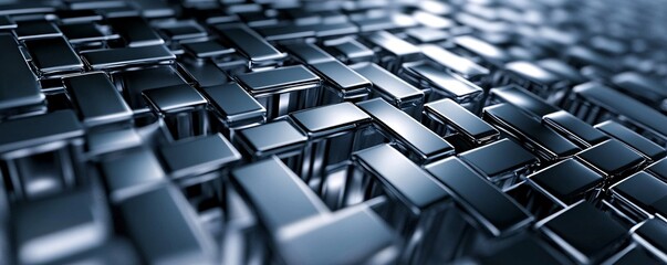 Poster - Abstract background of shiny metallic rectangles forming a complex structure