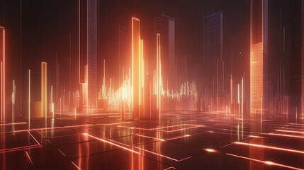 Poster - A D financial chart with rising columns and a glowing trendline, placed over a sleek digital grid with futuristic design elements
