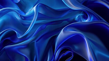 Poster - elegant blue fabric smooth texture and flowing folds in light and shadow, creating depth and captiva