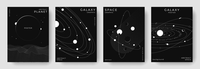 Wall Mural - set of abstract space astronomy backgrounds. line art galaxy, solar system, planet, black hole. scie