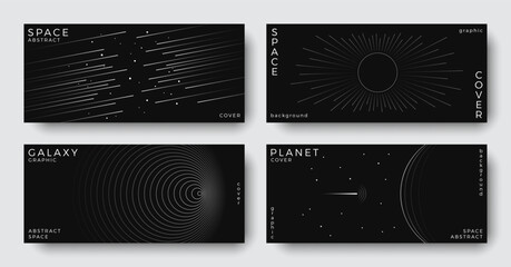 Wall Mural - set of abstract space astronomy horizontal backgrounds. line art planet, galaxy, black hole, solar s