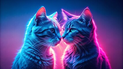Poster - Vintage Neon Love: Two Cats in a Modern Art Embrace