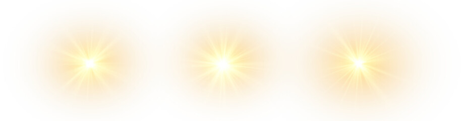 Wall Mural - Transparent PNG light effect with sunlight glare, sparkle and glow. Futuristic luxury lens flare, burst, star, neon laser and projection for disco spotlight or abstract stage illustration.