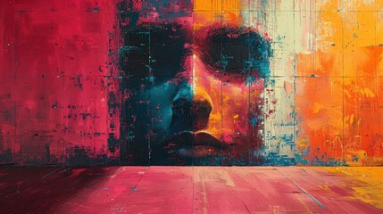 Poster - Colorful Abstract Face Painting with Grungy Texture and Expressive Brushwork