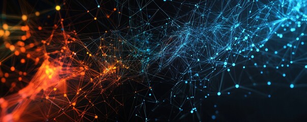 Fototapete - Abstract network forming glowing plexus structure with dots and lines