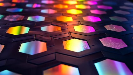 Aufkleber - Colorful hexagon patterns illuminate a creative space with vibrant reflections and captivating light play Generative AI