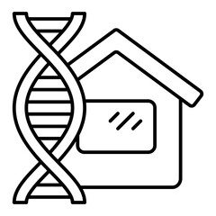 Poster - dna chain with house thin line icon, genetic research concept. vector graphics. genome test office, 