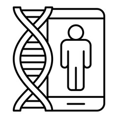 Poster - DNA chain with smartphone user thin line icon, genetic research concept. Vector graphics. Man genome test app on phone, gadget sign on white background, linear style for mobile or design.