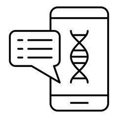 Poster - DNA chain test with smartphone thin line icon, genetic research concept. Vector graphics. Phone with genome app, gadget sign on white background, linear style for mobile or design.
