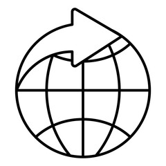 Poster - Direction arrow with globe thin line icon, delivery concept. Vector graphics. Planet and address, sender sign on white background, linear style for mobile or design.