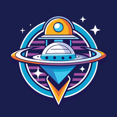 Poster - Cosmic vector logo design depicting a futuristic spacecraft for a space technology company with vibrant colors and dynamic shapes emphasizing innovation and exploration of the universe