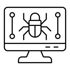 Fototapete - Monitor screen and bug thin line icon, hacker attacks concept. Vector graphics. Display with bug, computer virus sign on white background, linear style for mobile or design.