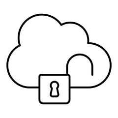 Fototapete - Unsecure cloud storage thin line icon, hacker attacks concept. Vector graphics. Cloud with unlocked padlock, security sign on white background, linear style for mobile or design.