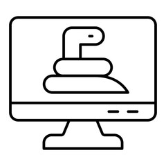 Poster - Monitor screen and snake thin line icon, hacker attacks concept. Vector graphics. Display with worm, virus sign on white background, linear style for mobile or design.