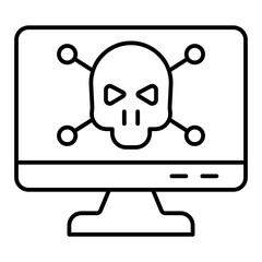 Fototapete - Monitor with skull and bones thin line icon, hacker attacks concept. Vector graphics. Infected computer by virus, display sign on white background, linear style for mobile or design.