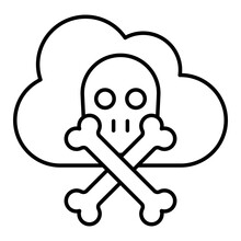 Gas cloud with skull and crossbones thin line icon, insurance concept. Vector graphics. Ecology pollution, smoke sign on white background, linear style for mobile or design.