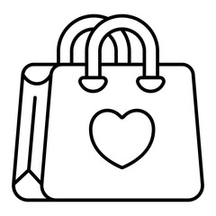 Poster - Shopping bag with heart thin line icon, holiday gifts concept. Vector graphics. Shop, store packet sign on white background, linear style for mobile or design.