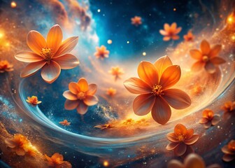 Poster - Surreal Orange Five-Petal Flowers: Dreamlike Floral Photography