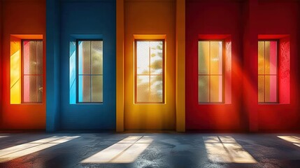 Poster - Colorful Sunlight Streaming Through Abstract Windows creating vibrant atmosphere
