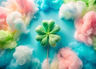 Poster - St. Patrick's Day Background: Clover Leaf in Colorful Cotton Candy Clouds