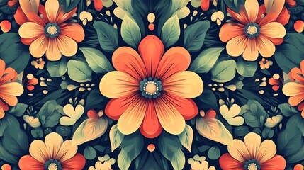 Poster - Beautiful floral pattern with large flowers blooming