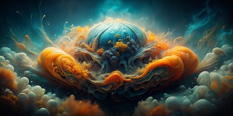 Poster - Spoiled Citrus: Double Exposure of Decaying Orange and Abstract Forms