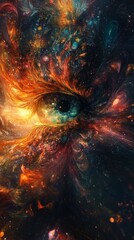 Wall Mural - A mesmerizing cosmic eye surrounded by vibrant swirling colors and galactic elements
