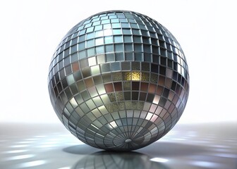 Poster - Sparkling Silver Disco Ball Party Celebration - Festive 3D Render on White Background