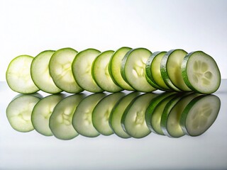Poster - Silhouetted Wavy Line of Thinly Sliced Cucumbers on White