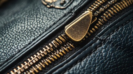 Poster - Close-up of zipper on black leather surface showing detail