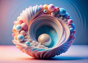Poster - Pink Clam Shells in Abstract Circular Surreal Art Photography