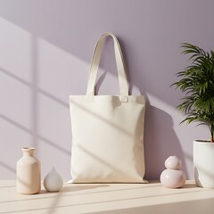 Poster - Canvas Tote Bag Mockup with Modern Pastel Decor Display