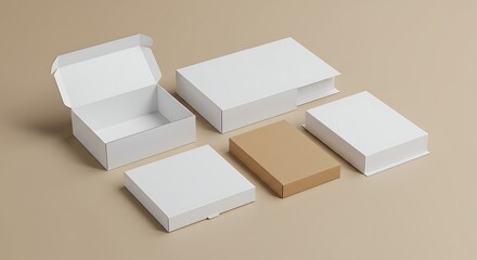 Poster - Arrangement of Simple Rectangular Boxes on Solid Backdrop