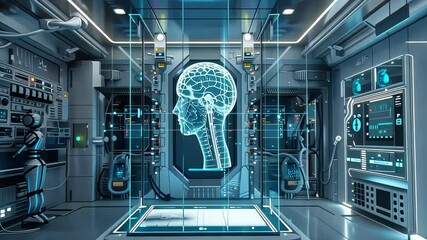 Poster - exploring futuristic technology in a high-tech lab showcasing artificial intelligence and its potent