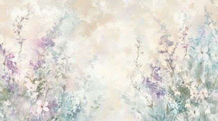 Wall Mural - Hand-painted impressionist wallpaper with lilac and mint in soft background