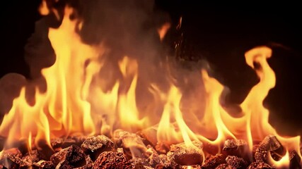 Poster - Flames Dance Above Glowing Embers Mesmerizing Display of Heat, Light, and Vibrant Orange and Yellow Hues Evoking Warmth and Energy.