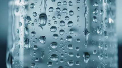 Canvas Print - close-up of water droplets condensing on a transparent surface in an indoor environment, creating an