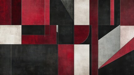 Wall Mural - paper-textured wallpaper with crimson and silver cubist forms and backdrop